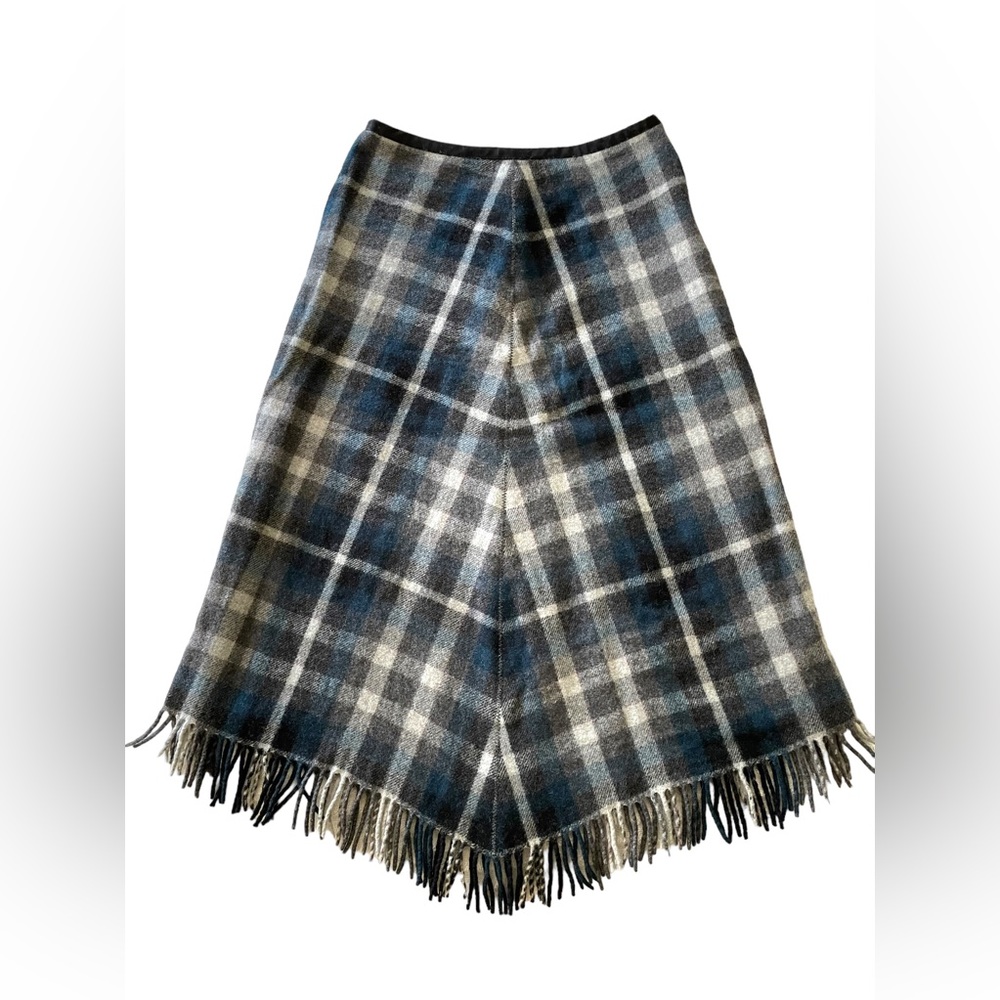 Vintage J.Crew asymmetric Plaid Wool Skirt with Fringe